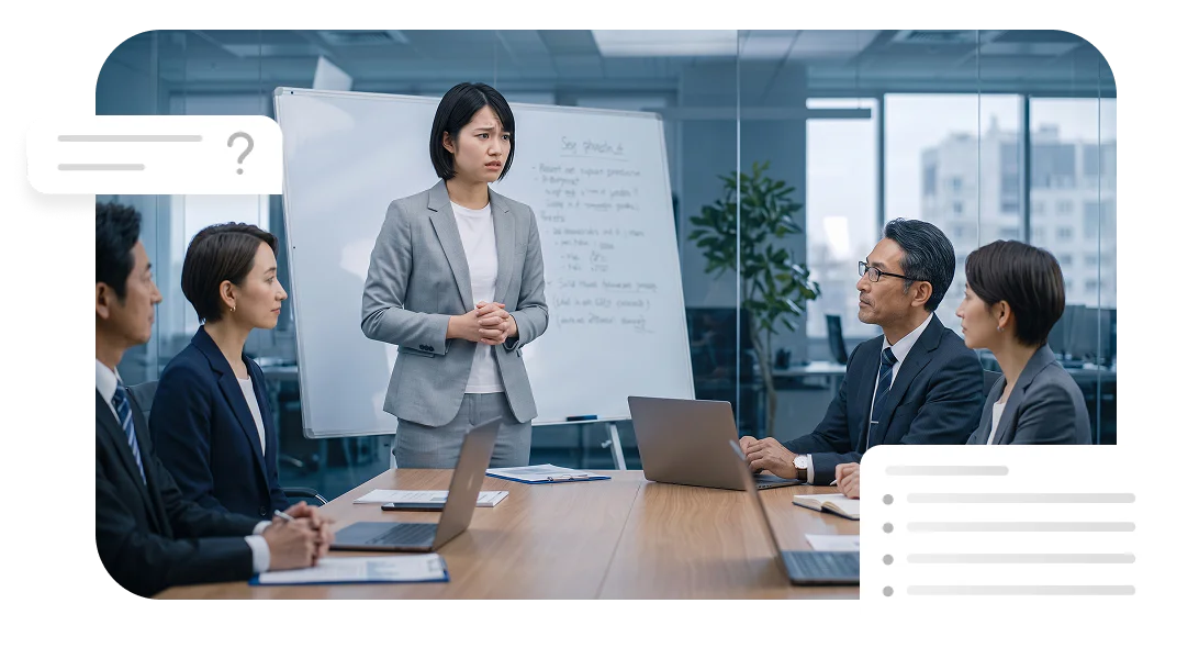 会议室里被问到具体情形时，一时难以应答的员工